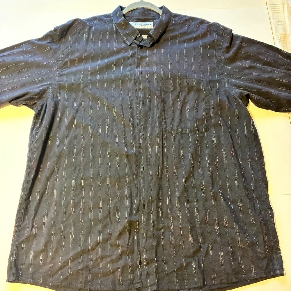 Jhane Barnes Men’s Shirt XL – 100% Cotton Wavy Multi-Color Thread Pattern